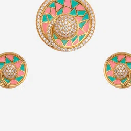 Kushal's Fashion Jewellery Pink-Mint Gold-Plated Party Zircon Pendant Set image 2
