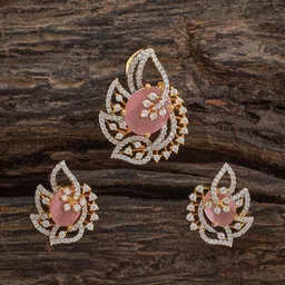 Kushal's Fashion Jewellery Pink Rhodium Gold-Plated Party Zircon Pendant Set-picture-21