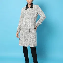 Campus Sutra Shawl Collar Checked Overcoats image 2