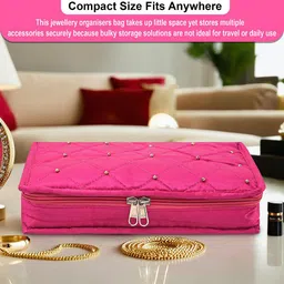 Kuber Industries Pink & Gold Toned Set of 2 Satin Jewellery Organiser Kit With 6 Pouches image 3