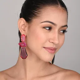 Reenisaa Gold Plated Artificial Stones Contemporary Shaped Drop Earrings image 4
