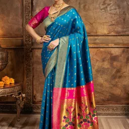 Kalista Woven Design Zari Silk Blend Handloom Paithani Saree image 2