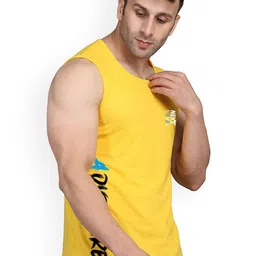 SLOWLORIS Pack Of 2 Graphic Printed Round Neck Sleeveless Cotton Gym Vests image 3