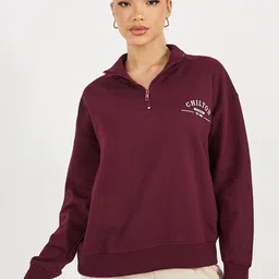 Styli Women Regular Fit Regular Length Half Zip Slogan Sweatshirt-picture-18