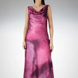FableStreet Print Cowl Neck Satin A-Line Maxi Dress image 5