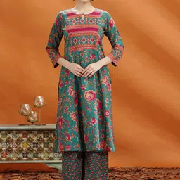 COTTON CULTURE Women Floral Printed Cotton Kurta with Trousers-image-27