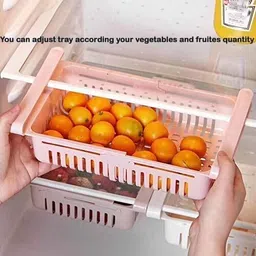 inditradition Expandable Hanging Fridge Tray, Refrigerator Food Storage Organizer Pack of 2 Plastic Fruit & Vegetable Basket image 3