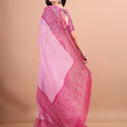 BAPS Printed Pure Linen Bandhani Saree image 2