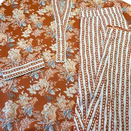 DUMMY SHAPE Women Floral Printed Regular Pure Cotton Kurta with Trousers image 2