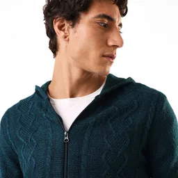 Dennis Lingo Men Cable Knit Hooded Front-Open Sweater image 2