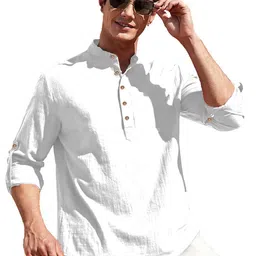 BHUVIKOO Mandarin Collar Roll-Up Sleeves Straight Short Kurta-picture-25