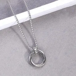 Designs & You Stainless Steel Silver-Plated Circular Pendants With Chains-picture-22