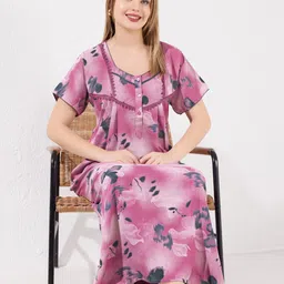 TRUNDZ Women Abstract Printed Short Sleeves Maxi Nightdress-picture-21