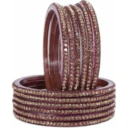 Shasmi Set Of 12 Gold-Plated & Brown Glass Zircon Bangle-picture-32