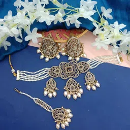 AASHISH IMITATION American Diamond-Studded & Beaded Jewellery Set-picture-50