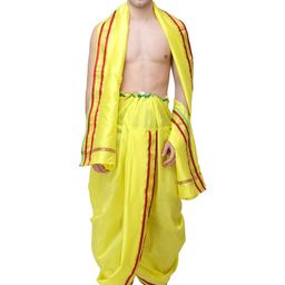 Exotic India Art Silk Ready to Wear Dhoti and Angavastram Set with Woven Golden Border-picture-30