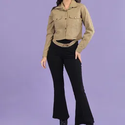 CHKOKKO Women Solid Crop Tailored Jacket image 1