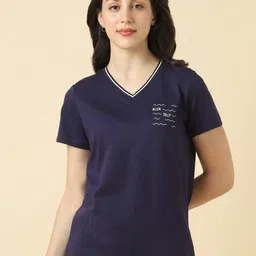 Allen Solly Woman Solid V-Neck Pure Cotton T-shirt-picture-33