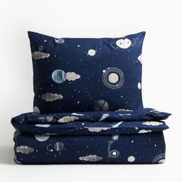 H&M Blue and White Boys Patterned Cotton Duvet Cover Set-image-46
