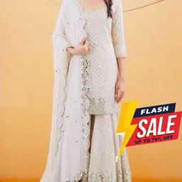 DWARKAPURI FASHION Embellished Silk Georgette Unstitched Dress Material image 2