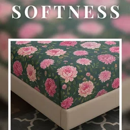 bsb home Green & Pink Floral Printed 210 TC Fitted Bedsheet Set 1.82 m x 1.72 m image 4