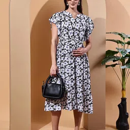 COLOR STUDIO Women Floral Printed Maternity A-Line Midi Dress image 2