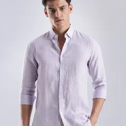 VELLURE Men Classic Fit Solid Spread Collar Linen Casual Shirt-picture-25