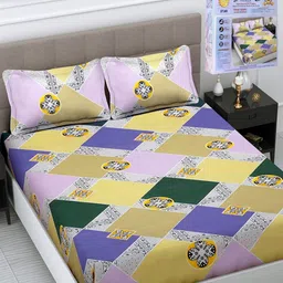 FABINALIV Purple & Yellow Geometric 300 TC King Bedsheet with 2 Pillow Covers-image-77