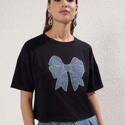Trendyol Women Self Design Round Neck Cotton T-shirt-picture-13
