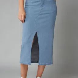 DOLCE CRUDO High Rise Straight Midi Stretchable Denim Skirt-picture-29