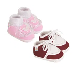 NESKA MODA 12 To 18 Month Non Slip Baby Boys & Girls Pack of 2 Pair Cotton Butterfly & Lace Booties-picture-24