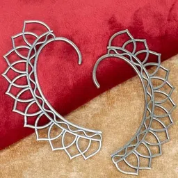 Sangria Women Silver-Plated Oxidised Leaf Shaped Ear Cuffs-picture-24