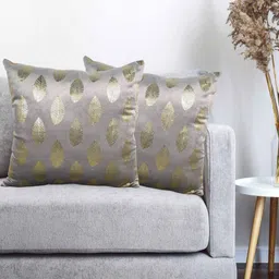 Vinayaka Fab Grey And Gold-Toned 2 Pieces Floral Velvet Square Cushion Covers-image-31