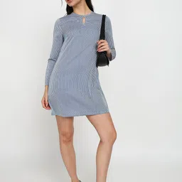 Asami Striped Keyhole Neck A-Line Dress image 5