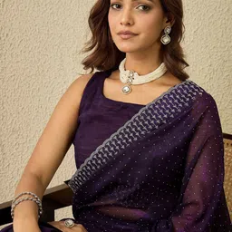 Saree mall Embellished Beads and Stones Organza Sarees-image-43