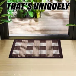 Aura 2-Pcs Brown & White Checked Anti-Skid Reversible Entryway Door Mat image 5