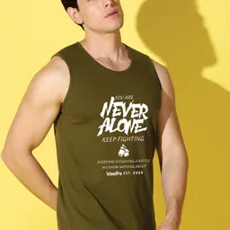 WOOSTRO Pack Of 2 Printed Super Combed Cotton Gym VestsVWS26(ALONE LGTGREEN)(ALONE OLIVE) image 2