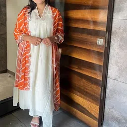 KALINI Floral Embroidered Pleated Sequinned A-Line Kurta with Trousers & Dupatta-picture-11