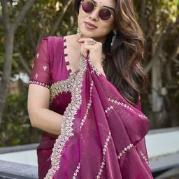 Moda Rapido Floral Embroidered Pure Chiffon Saree image 5