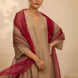 DIVASTRI Women Regular Sequinned Kurta with Trousers & With Dupatta image 4