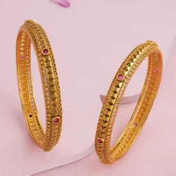 Kushal's Fashion Jewellery Set Of 2 Gold Plated Stones Studded Antique Bangles image 2