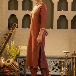 Indo Era Women Ethnic Motifs Yoke Design Regular Sequinned Kurta with Trousers image 4