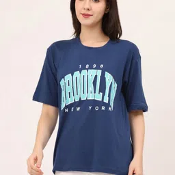 DDASPRATION Women Typography Printed Applique Oversized Cotton T-shirt-picture-19