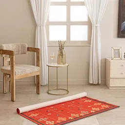 THEGASBH Maroon & Gold Toned Printed Cotton Carpet image 4