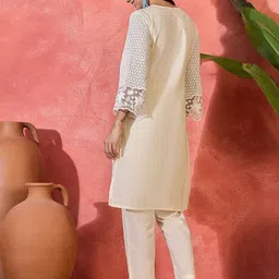 Sangria Schiffli Embroidered Pure Cotton Tunic With Trouser Co-Ords image 2