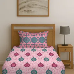 BOMBAY DYEING Magenta & Teal 104 TC Pure Cotton Single Bedsheet With 1 Pillow Cover image 4