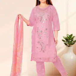 BAESD Girls Floral Embroidered Regular Thread Work Kurta with Trousers & With Dupatta-picture-30