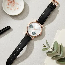 Moover Women Embellished Dial & Leather Bracelet Style Straps Analogue Automatic Watch FLWRltr-BLK-j1 image 3