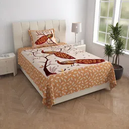 ABHACLOTHO Cream-Coloured Printed Cotton 144 TC Single Bedsheet Set 2.15 m x 1.50 m-picture-11