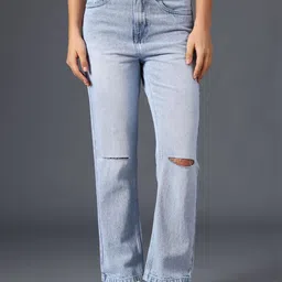 LIMEROAD Women Regular Fit Mid-Rise Mildly Distressed Light Fade Jeans image 5